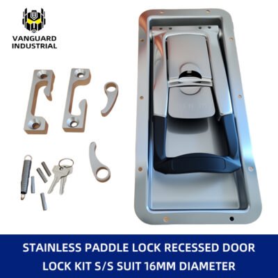 Stainless Paddle Lock RECESSED DOOR LOCK KIT S/S suit 16MM diameter 152*320mm