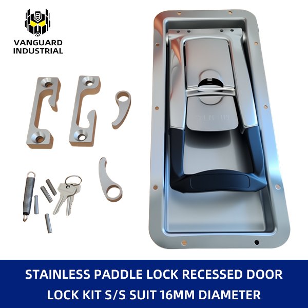 Stainless Paddle Lock RECESSED DOOR LOCK KIT S/S suit 16MM diameter 152*320mm