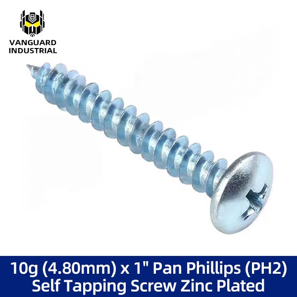 10g (4.80mm) x 1" Pan Phillips (PH2) Self Tapping Screw Zinc Plated
