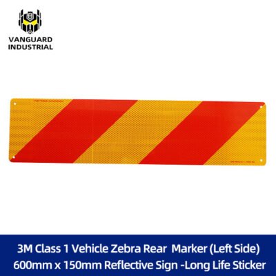 3M Class 1 Vehicle Zebra Rear  Marker (Left Side) 600mm x 150mm Reflective Sign -Long Life Sticker