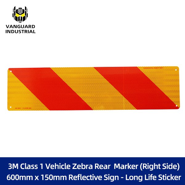 3M Class 1 Vehicle Zebra Rear  Marker (Right Side) 600mm x 150mm Reflective Sign - Long Life Sticker