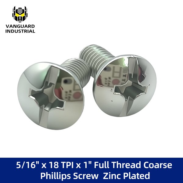 5/16" x 18 TPI x 1" Full Thread Coarse Phillips Screw Zinc Plated