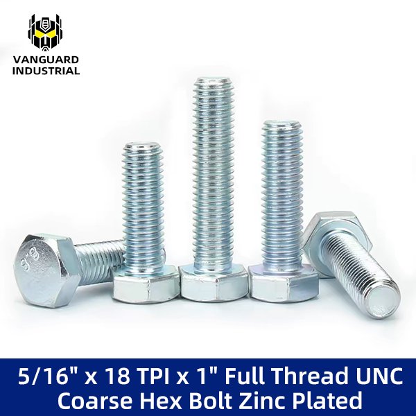 5/16" x 18 TPI x 1" Full Thread UNC Coarse Hex Bolt Zinc Plated