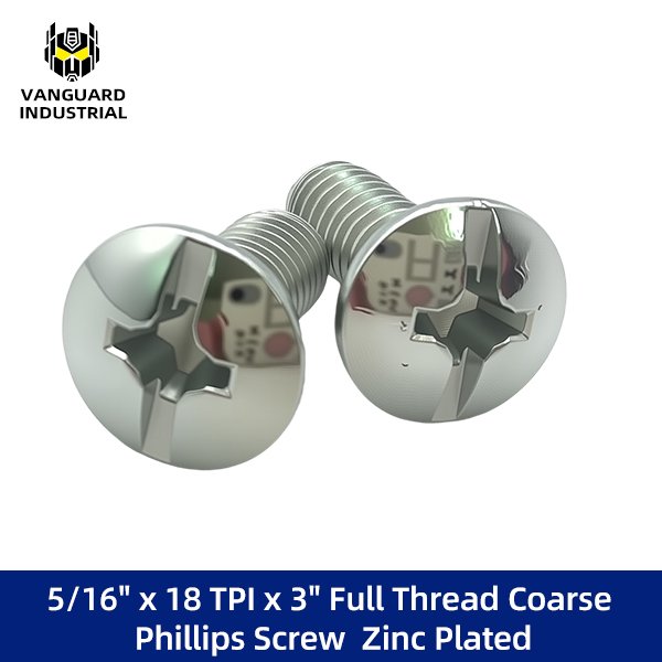 5/16" x 18 TPI x 3" Full Thread Coarse Phillips Screw Zinc Plated