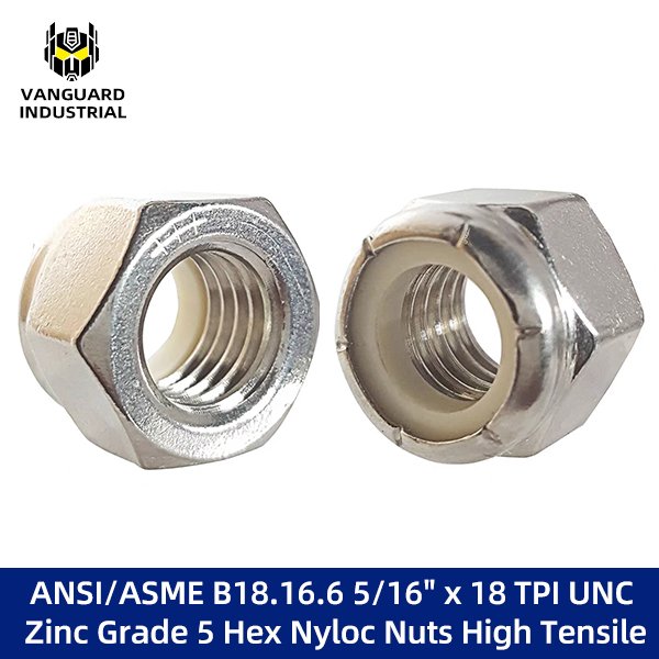 ANSI/ASME B18.16.6 5/16" x 18 TPI UNC Zinc Grade 5 Hex Nyloc Nuts High Tensile