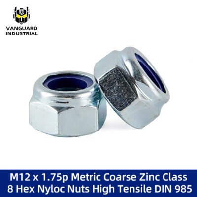M12 x 1.75p Metric Coarse Zinc Class 8 Hex Nyloc Nuts High Tensile DIN 985