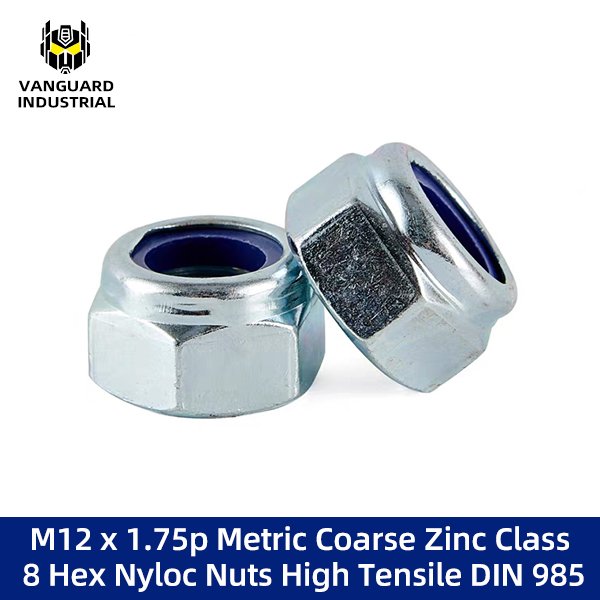 M12 x 1.75p Metric Coarse Zinc Class 8 Hex Nyloc Nuts High Tensile DIN 985