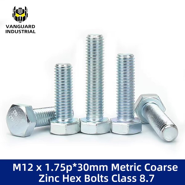 M12 x 1.75p*30mm Metric Coarse Zinc Hex Bolts Class 8.7