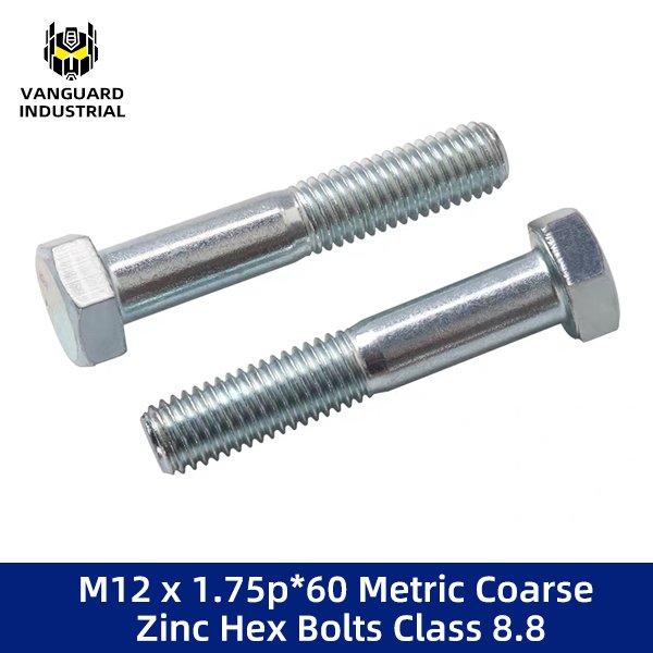 M12 x 1.75p*60 Metric Coarse Zinc Hex Bolts Class 8.8