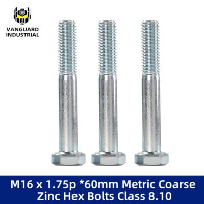 M16 x 1.75p *60mm Metric Coarse Zinc Hex Bolts Class 8.10