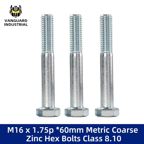 M16 x 1.75p *60mm Metric Coarse Zinc Hex Bolts Class 8.10