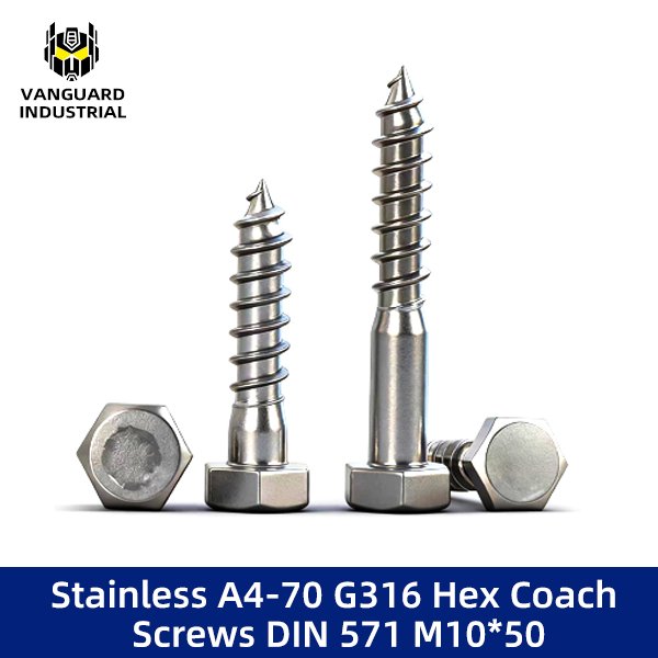 Stainless A4-70 G316 Hex Coach Screws DIN 571 M10*50